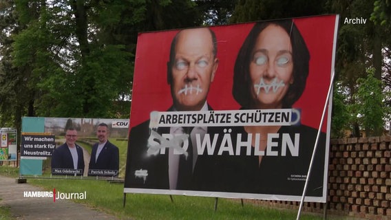 Beschmiertes Wahlplakat der SPD (Archivbild). © Screenshot 