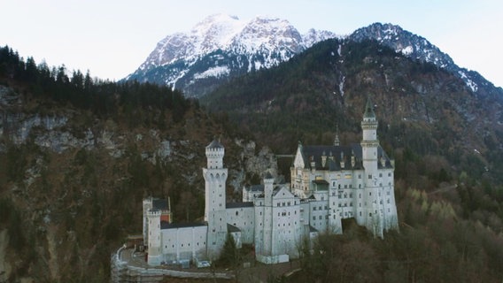 Eine Luftaufnahme vom Schloss Neuschwanstein. © Screenshot 