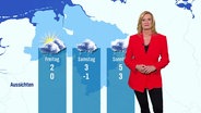 Eine Meteorologin steht vor einer Wettergrafik. © Screenshot 