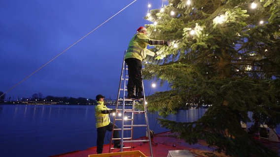 Männer bauen Weihnachtsbaum auf © Screenshot 