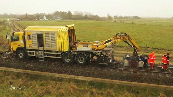 Ein Bagger steht auf den Gleisen. © Screenshot 