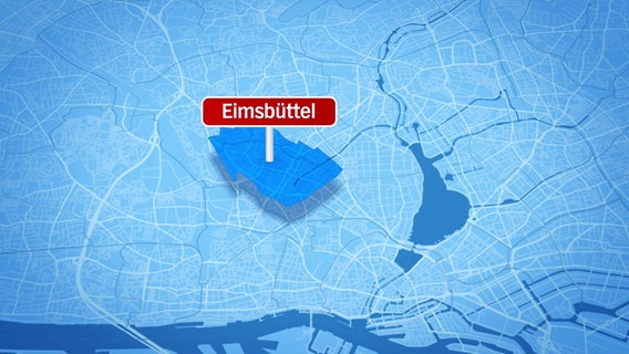 Eine blaue Karte von Hamburg. In einem dunkleren Blau ist der Stadtteil Eimsbüttel hervorgehoben. © Screenshot 