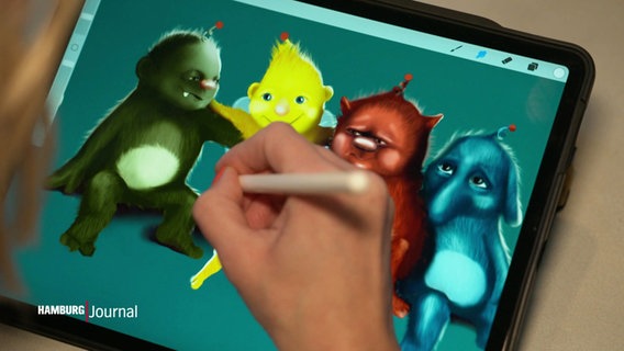 Auf einem I-Pad werden vier unterschiedliche Illustrationsfiguren gezeichnet. © Screenshot 