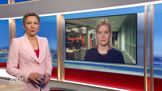 Moderatorin Christina von Saß spricht mit der zugeschalteten Reporterin Annette Deutskens. © Screenshot 