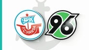 Die Logos der beiden Fußballclubs F.C. Hansa Rostock und Hannover 96. © Screenshot 