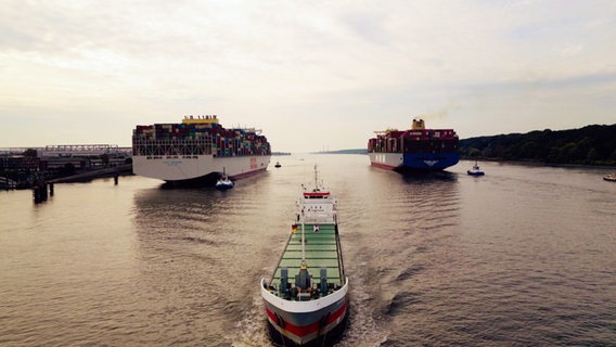 Mehrere Schiffe fahren auf der Elbe. © Screenshot 