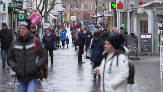 Eine Einkaufsstraße mit vielen Geschäften und Menschen. © Screenshot 