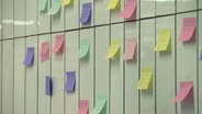 An einer Wand kleben viele bunte Notiz-Zettel. © Screenshot 