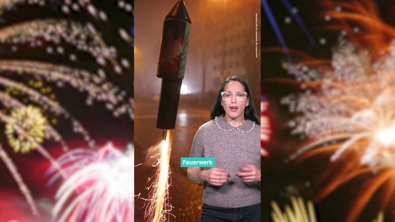 Host Kerstin Rexrodt steht vor einem Nachthimmel mit Feuerwerk © Screenshot 