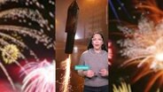 Host Kerstin Rexrodt steht vor einem Nachthimmel mit Feuerwerk © Screenshot 