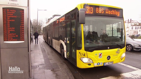 Ein Bus hält in Oldenburg an einer Haltestelle. © Screenshot 