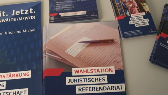 Ein Flyer der Stadt Hamburg mit der Aufschrift "Wahlstation juristisches Refendariat". © Screenshot 