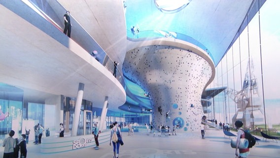 Ein 3D-Entwurf des Sports-Dome in der Hamburger Hafencity. © Screenshot 