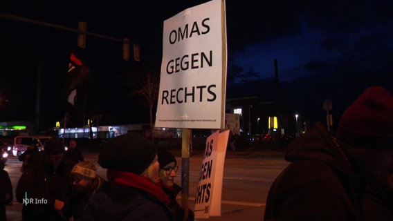 Demonstrierende der "Omas gegen Rechts" mit Demoschildern. © Screenshot 