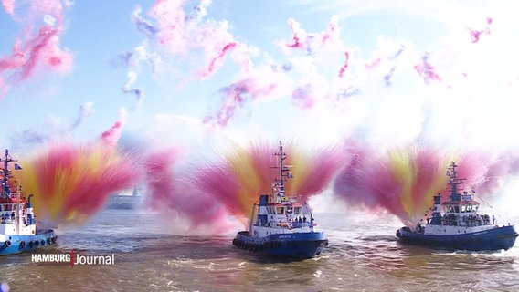 Das Schlepperballett auf der Elbe beim Hamburger Hafengeburtstag. © Screenshot 