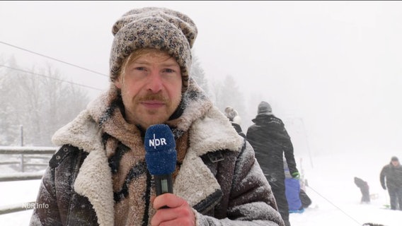 Tino Nowitzki berichtet live aus dem verschneiten Harz. © Screenshot 