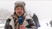 Tino Nowitzki berichtet live aus dem verschneiten Harz. © Screenshot 