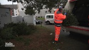 Ein Abfallwerker steckt einen Tannenbaum in die Ladeluke des Müllwagens. © Screenshot 