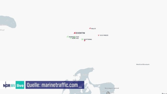 Route der "Eventin" bis vor die Küste Rügens © marinetraffic.com Foto: marinetraffic.com