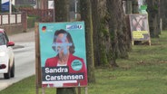 Mehrere beschmierte Wahlplakate stehen an einer Straße. © Screenshot 