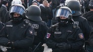 Polizeibeamte begleiten einen Fanmarsch. © Screenshot 