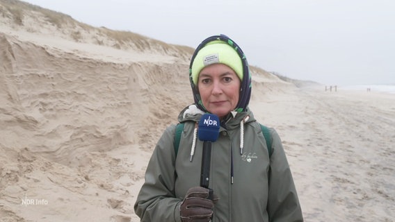 Die Reporterin Simone Mischke am Strand. © Screenshot 