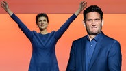 Sahra Wagenknecht, daneben Christian Ehring. Große Versprechen, k(l)eine Wirkung. (extra 3 vom 16.01.2025 im Ersten) © NDR 