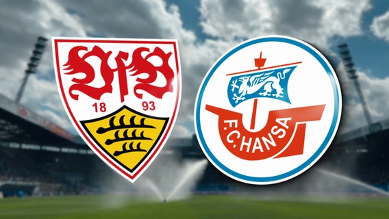 Die Logos der beiden Fußballclubs F.C. Hansa Rostock und VfB Stuttgart. © Screenshot 