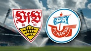 Die Logos der beiden Fußballclubs F.C. Hansa Rostock und VfB Stuttgart. © Screenshot 