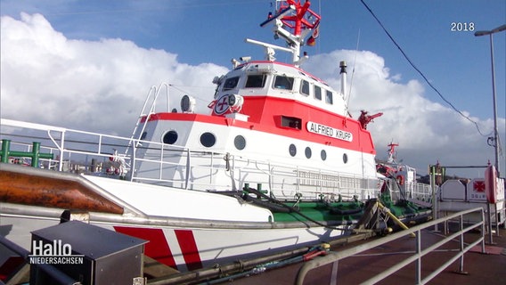 Seenotrettungskreuzer Alfried Krupp im Hafen. © Screenshot 