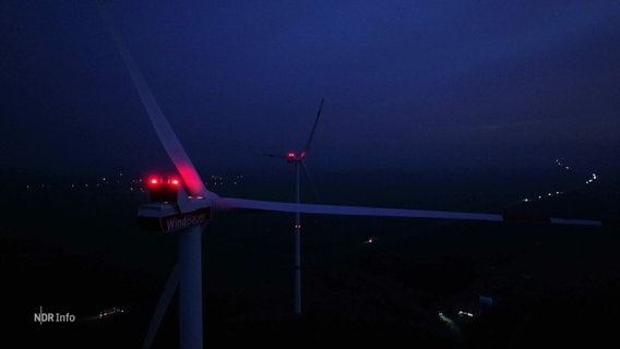 Rot-blinkende Windräder. © Screenshot 