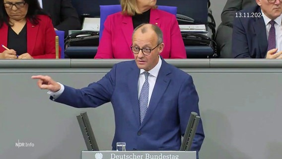 Der CDU-Parteivorsitzende und Kanzlerkandidat Friedrich Merz bei einer Rede vor dem deutschen Bundestag © Screenshot 