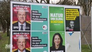 Mehrere Plakate unterschiedlicher Parteien kleben auf einer Werbefläche. © Screenshot 