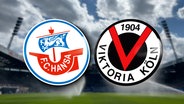 Die Logos der beiden Fußballclubs F.C. Hansa Rostock und FC Viktoria Köln © Screenshot 