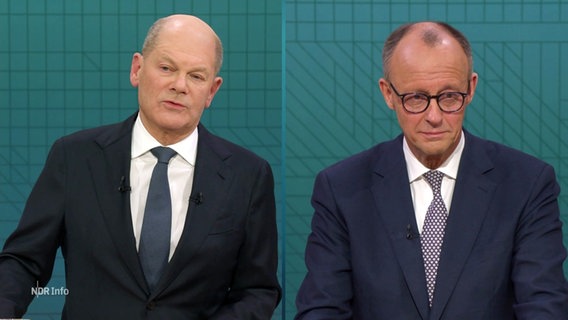 Olaf Scholz und Friedrich Merz im TV-Duell. © Screenshot 