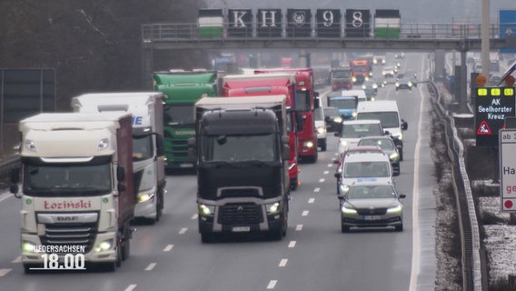 Autos und Lastwagen auf einer Autobahn. © Screenshot 