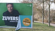 Wahlwerbeplakat von den Grünen, das an der unteren Ecke abgerissen wurde, sodass darunter zu lesen ist: "CDU wählen 9. Juni". © Screenshot 