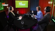 Dr. Nadine Knab (Friedenspsychologin), Sabine Dahl (Moderatorin) und Demian von Osten (Experte für Außenpolitik im ARD-Hauptstadtstudio) im Studio. © Screenshot 