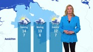 Eine Meteorologin steht vor einer Wettergrafik. © Screenshot 