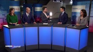 NDR Redakteur Sebastian Eberle spricht mit Christoph Ploß (CDU), Aydan Özoğuz (SPD), Alexander Wolf (AfD) und Katharina Beck (Grüne). © Screenshot 