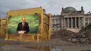 Bildmontage: Friedrich Merz und eine Baustelle vor dem Reichstag © Screenshot 