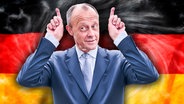 Friedrich Merz vor einer Deutschlandflagge. (extra 3 vom 27.02.2025 im Ersten) © NDR 