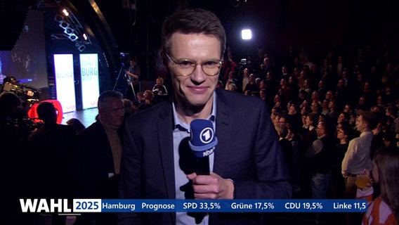 Johannes Jolmes berichtet live von der SPD-Wahlparty. © Screenshot 