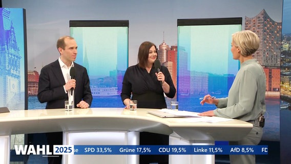 Dennis Thering (CDU) und Katarina Fegebank (Grüne) im Gespräch mit Susanne Stichler. © Screenshot 