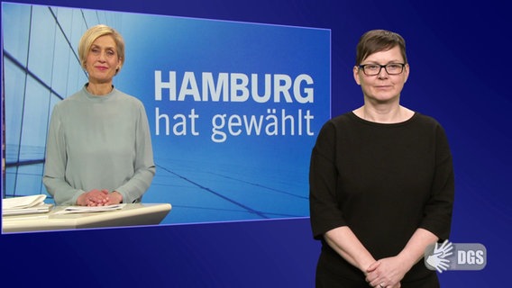 Eine Gebärdendolmetscherin übersetzt "NDR Info - Hamburg hat gewählt" © Screenshot 