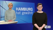 Eine Gebärdendolmetscherin übersetzt "NDR Info - Hamburg hat gewählt" © Screenshot 