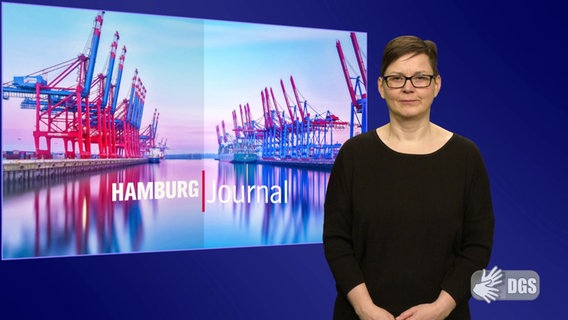 Eine Gebärdendolmetscherin übersetzt das Hamburg Journal © Screenshot 