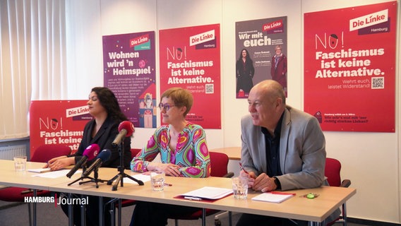 Cansu Özdemir, Heike Sudmann und Stefan Jersch von der Linken bei einer Pressekonferenz © Screenshot 