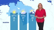 Eine Meteorologin steht vor einer Wettergrafik. © Screenshot 