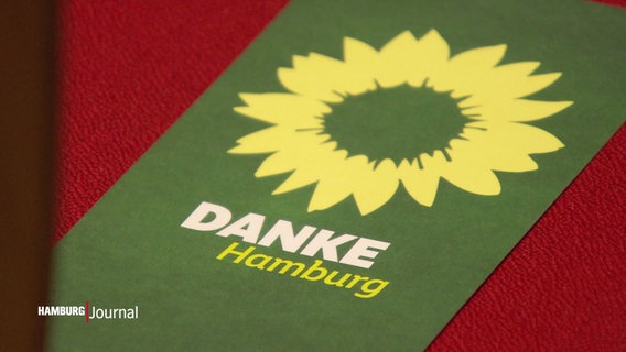 Auf einem Flyer mit dem Logo der Grünen steht "Danke Hamburg". © Screenshot 